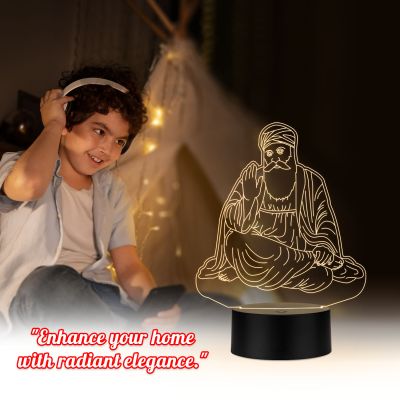 3D Illusion Guru Nanak Dev Ji Led Night Lamp with Warm White Color Mini Temple and Bedroom Decor
